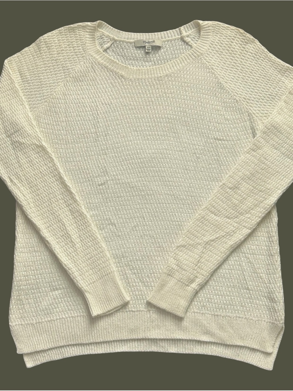Madewell XS Ivory Textured Knit Sweater Cotton Blend Crewneck Pullover - Picture 13 of 13